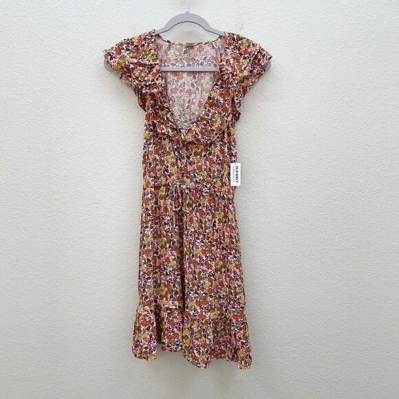 Old Navy Waist Defined Floral Flutter Sleeve Rayon Dress Womens size Small NEW - Picture 1 of 6